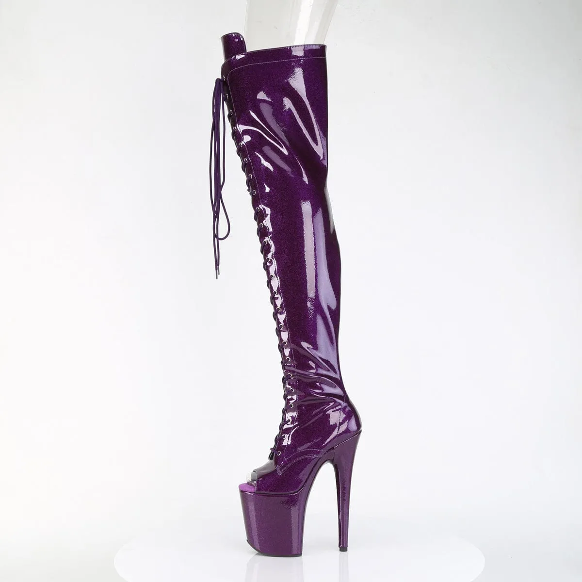 FLAMINGO-3021GP Purple Glitter Pat Thigh Boots