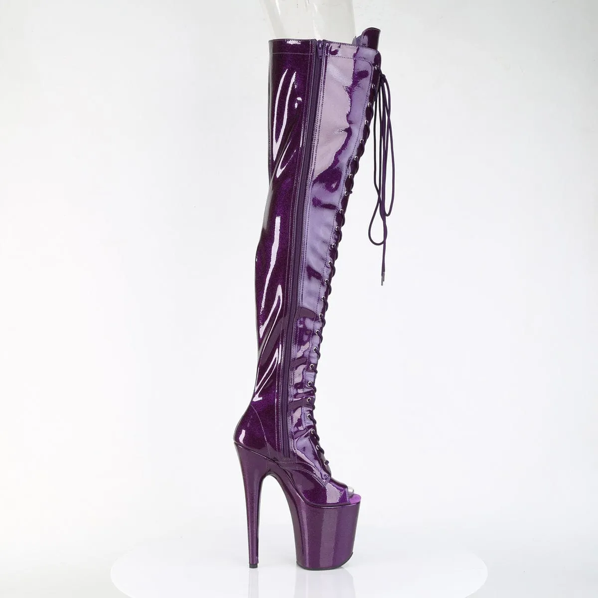FLAMINGO-3021GP Purple Glitter Pat Thigh Boots