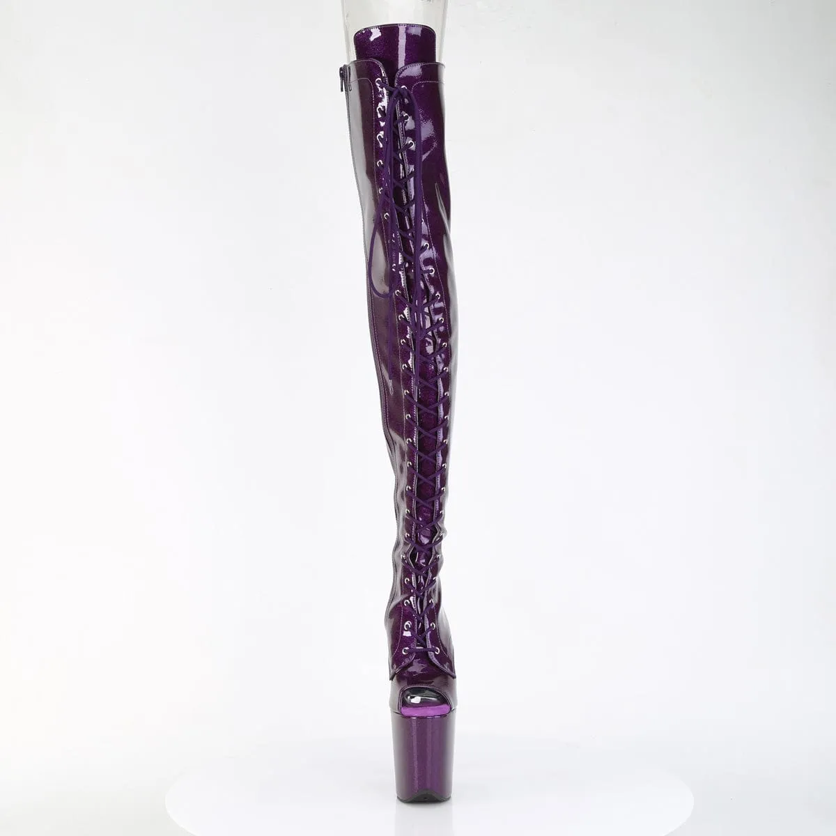 FLAMINGO-3021GP Purple Glitter Pat Thigh Boots