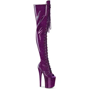 FLAMINGO-3021GP Purple Glitter Pat Thigh Boots