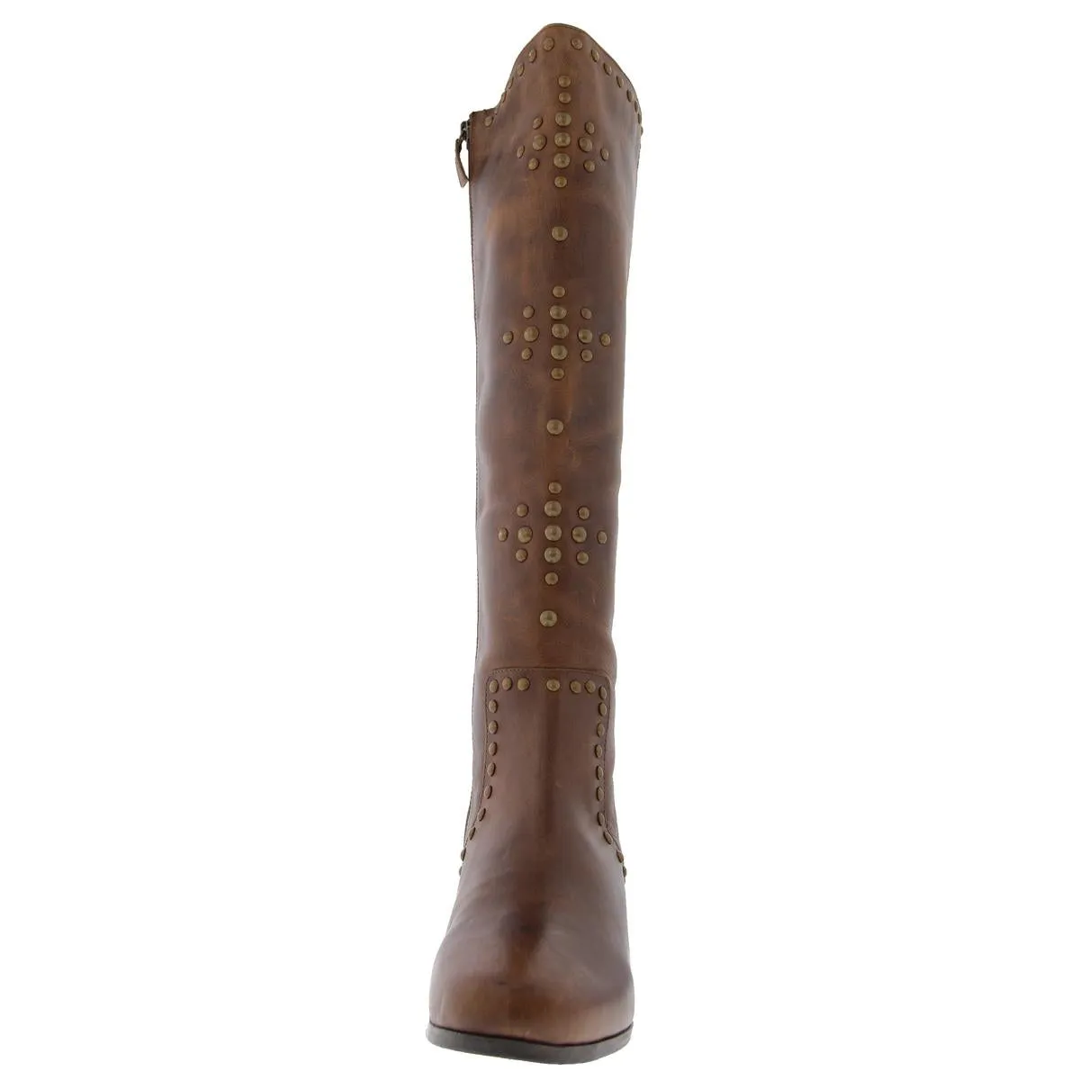 FORTUNE Womens Studded Leather Knee-High Boots