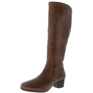FORTUNE Womens Studded Leather Knee-High Boots