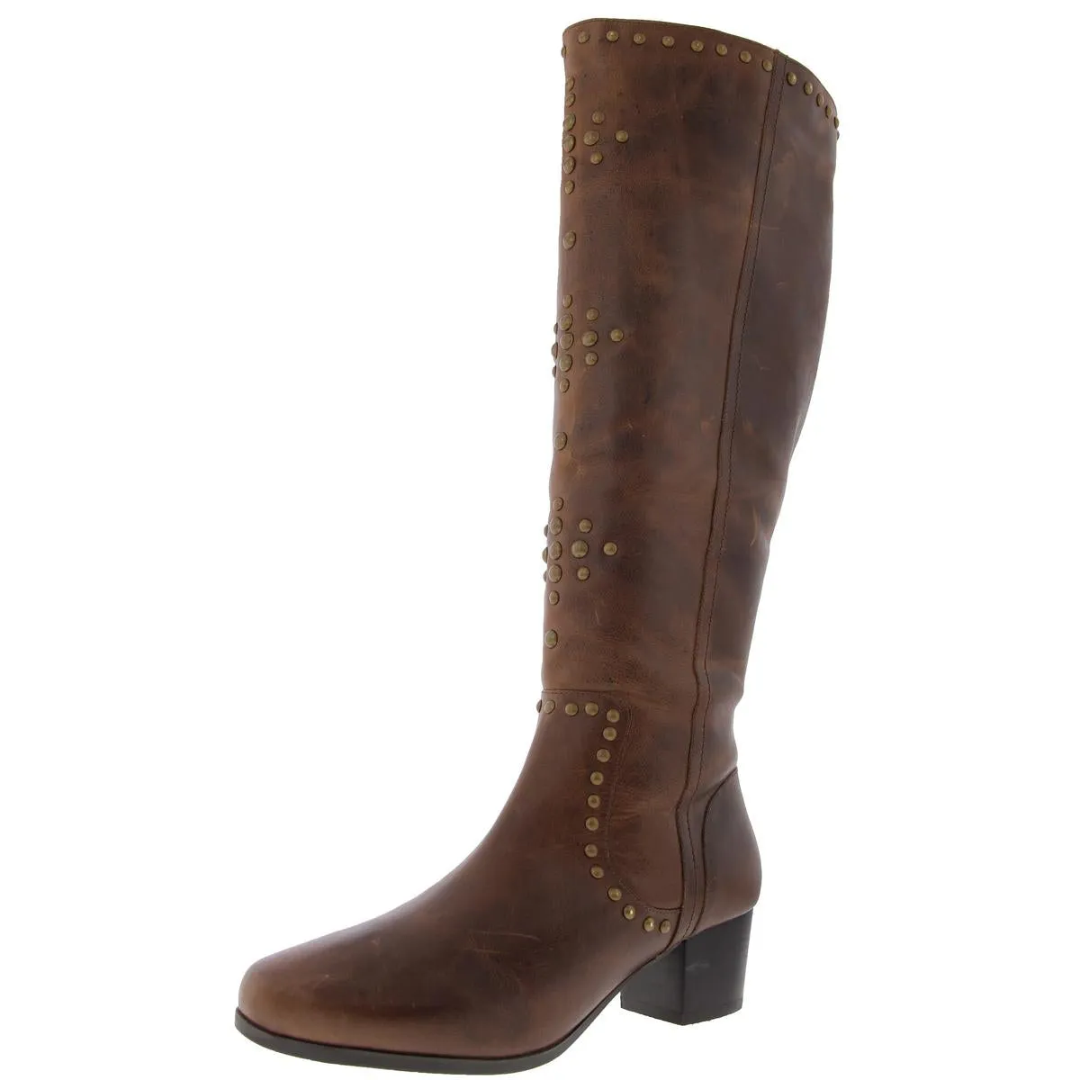FORTUNE Womens Studded Leather Knee-High Boots