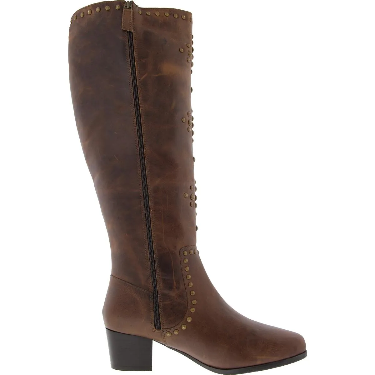 FORTUNE Womens Studded Leather Knee-High Boots