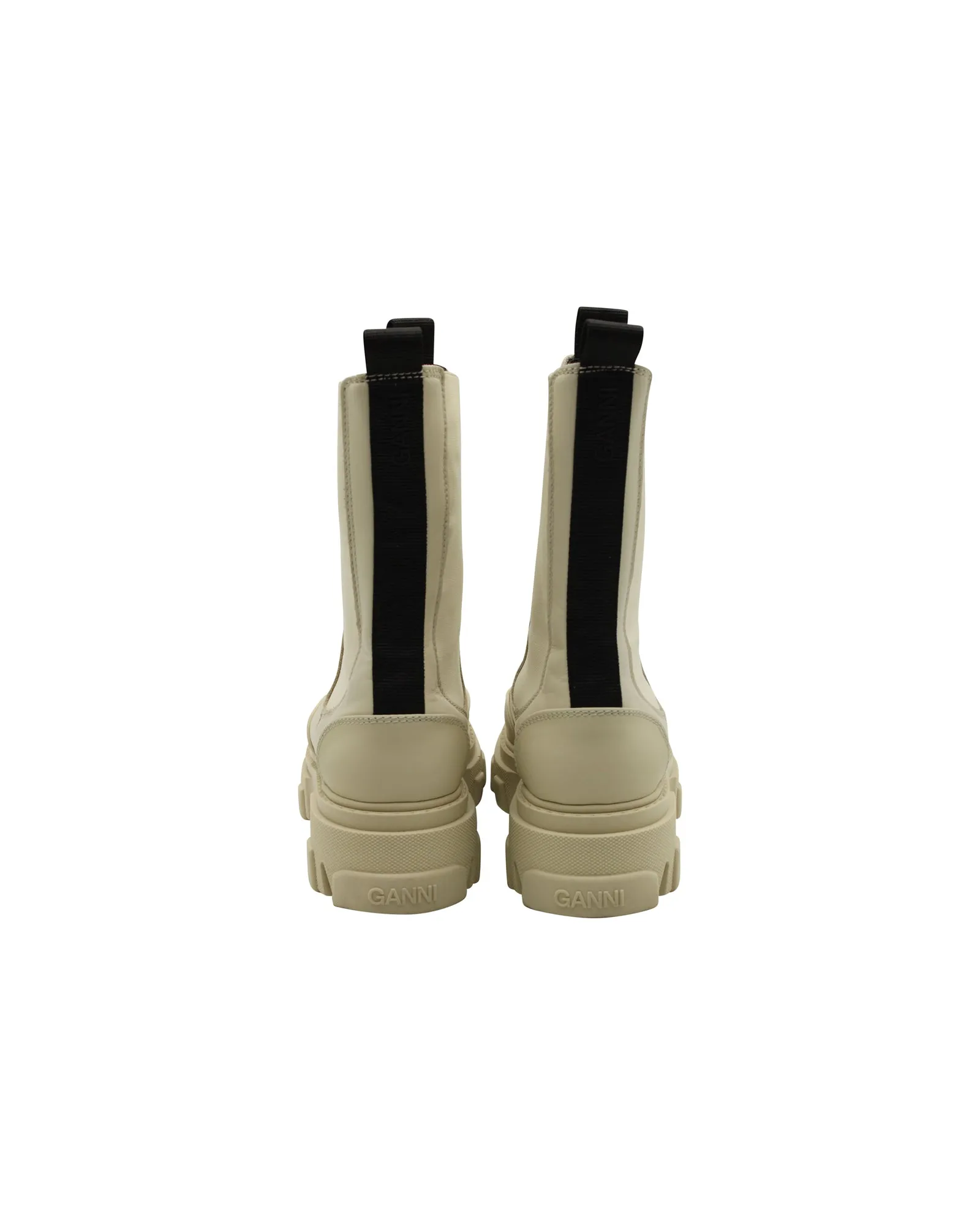 Ganni Chunky Ankle Boots in Cream Leather