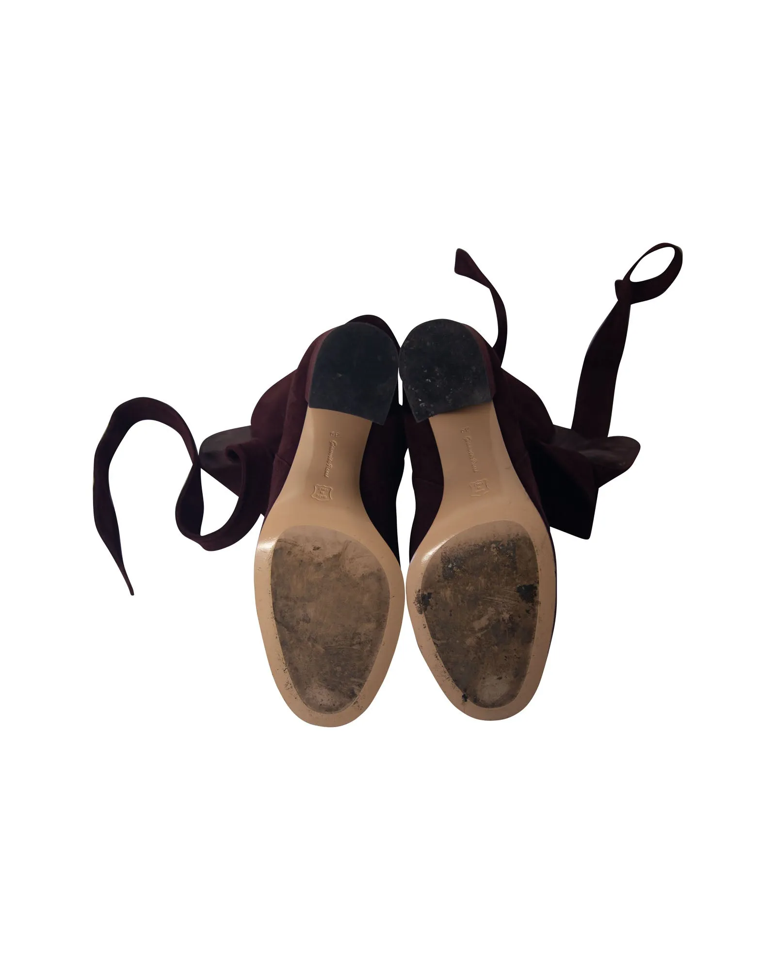 Gianvito Rossi Leslie Ankle-Tie Boots in Burgundy Suede