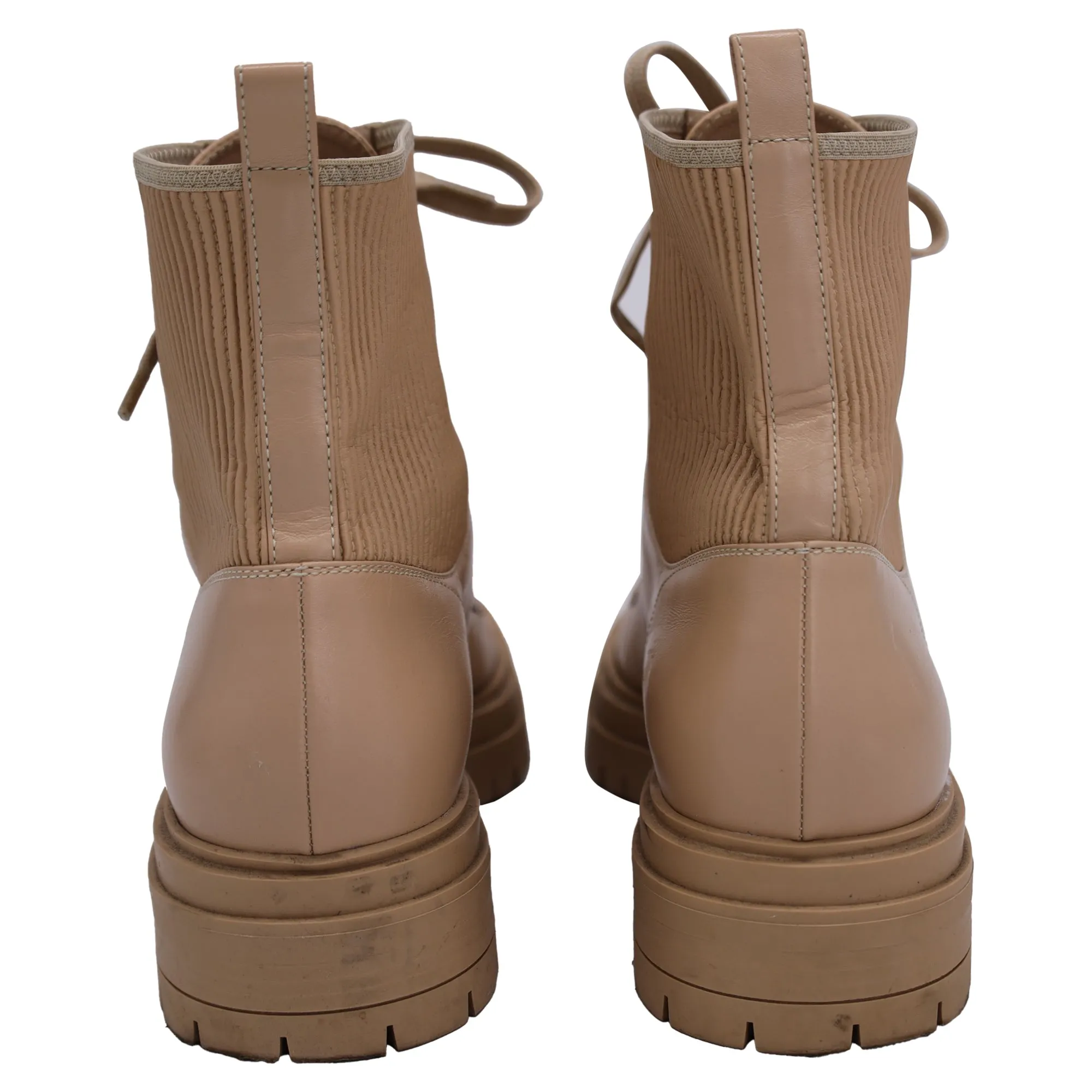 Gianvito Rossi Martis Rib-Knit Combat Boots in Beige Leather