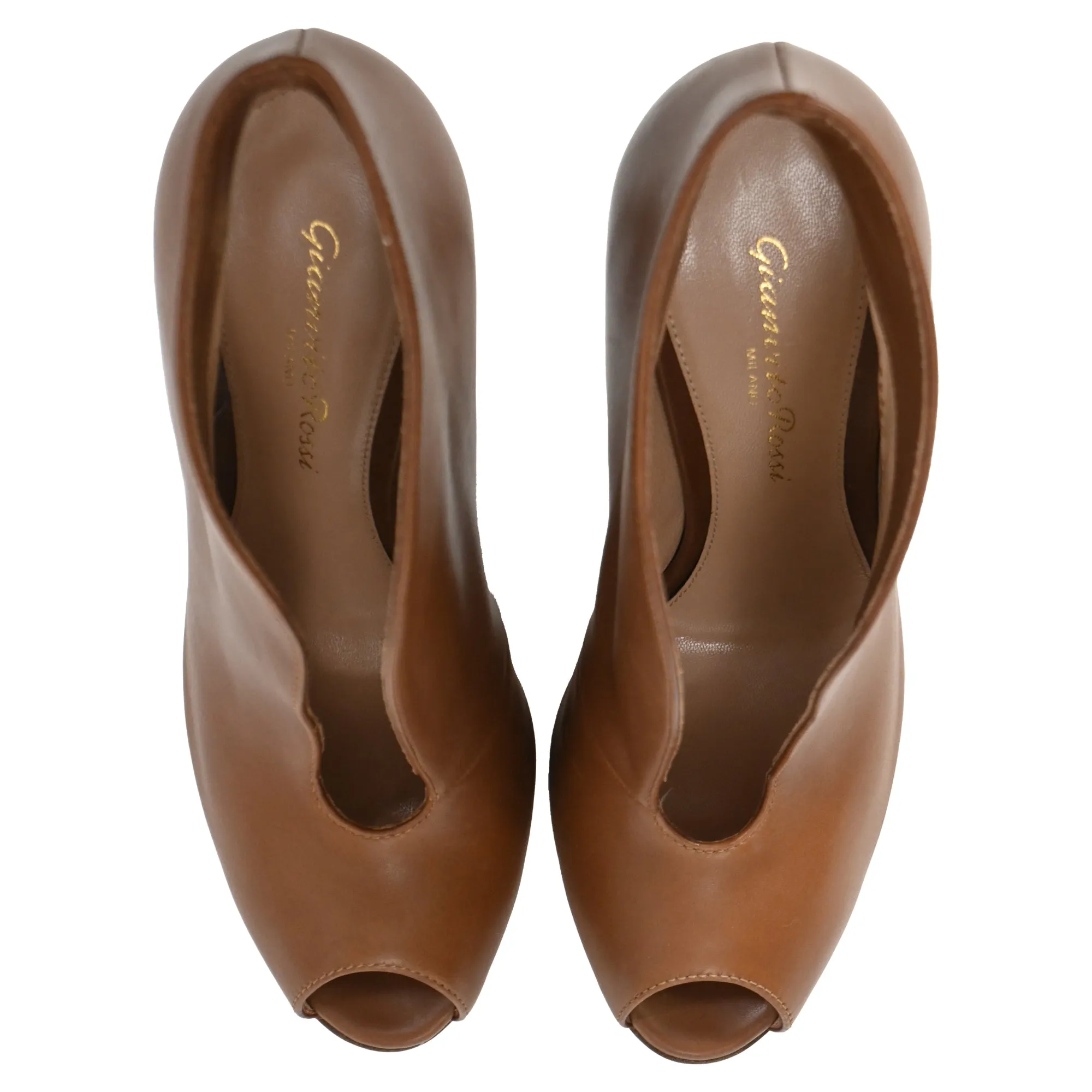 Gianvito Rossi Vamp Peep-Toe Ankle Boots in Brown Leather