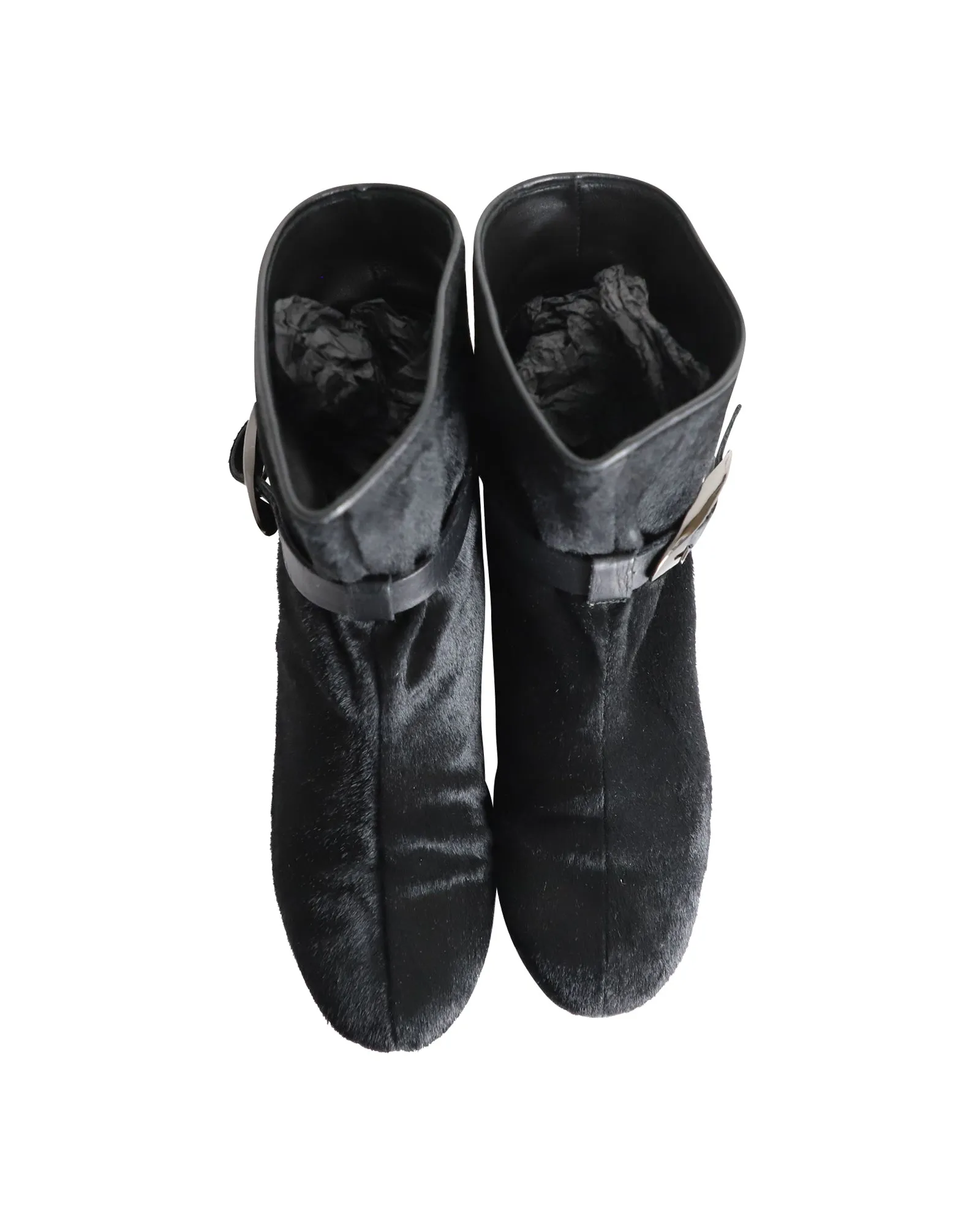 Giuseppe Zanotti Buckled Ankle Boots in Black Pony-style Leather