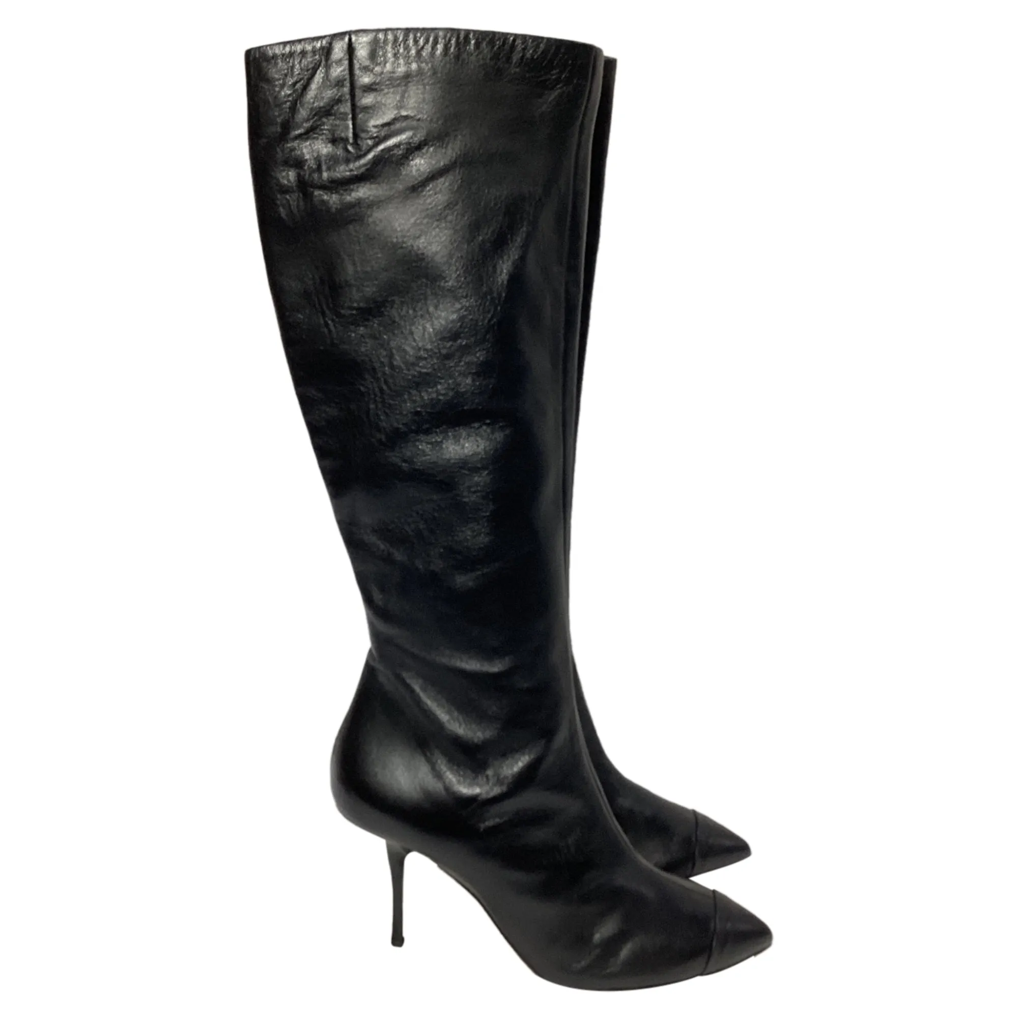 Giuseppe Zanotti Zipped Heeled Knee-High Boots in Black Leather