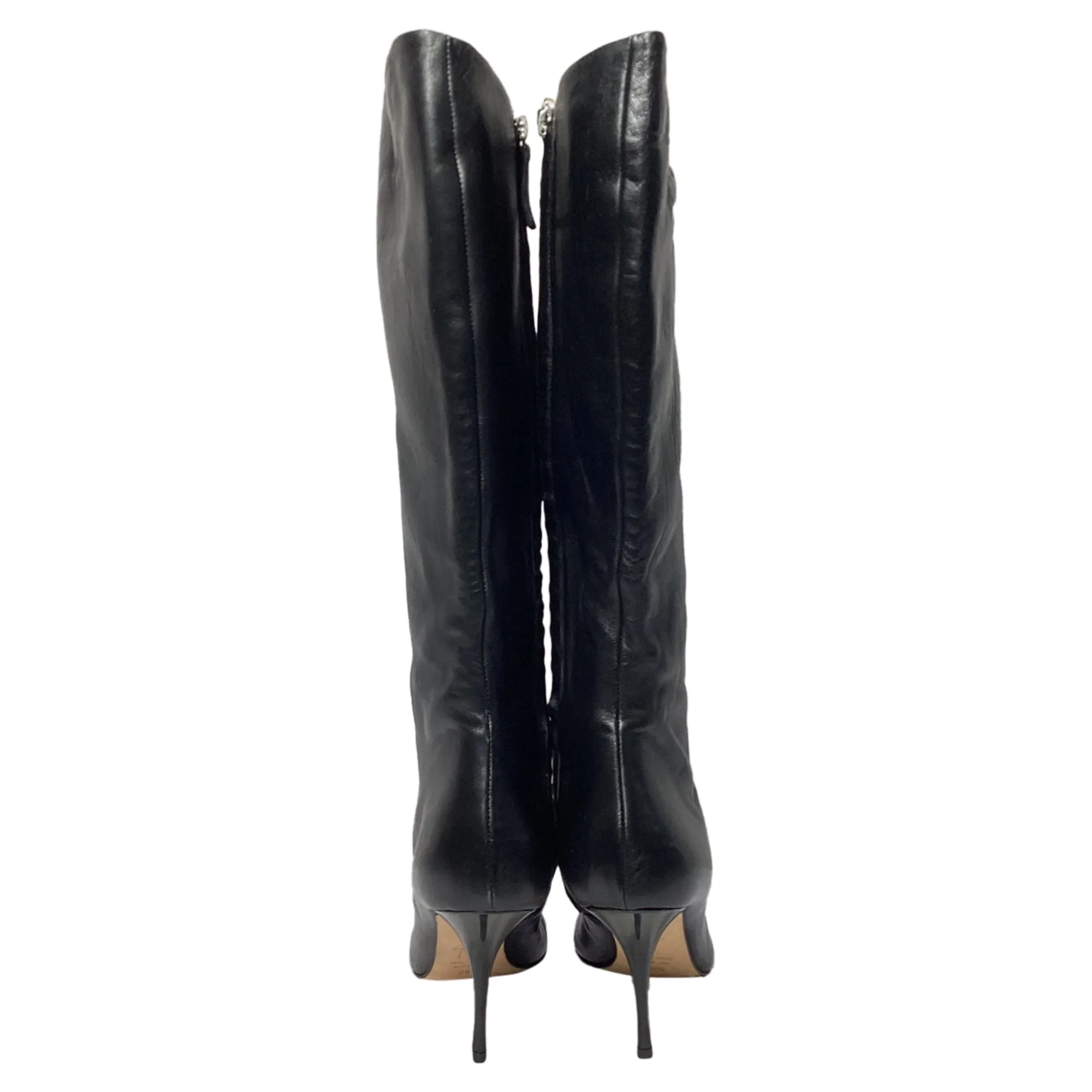 Giuseppe Zanotti Zipped Heeled Knee-High Boots in Black Leather