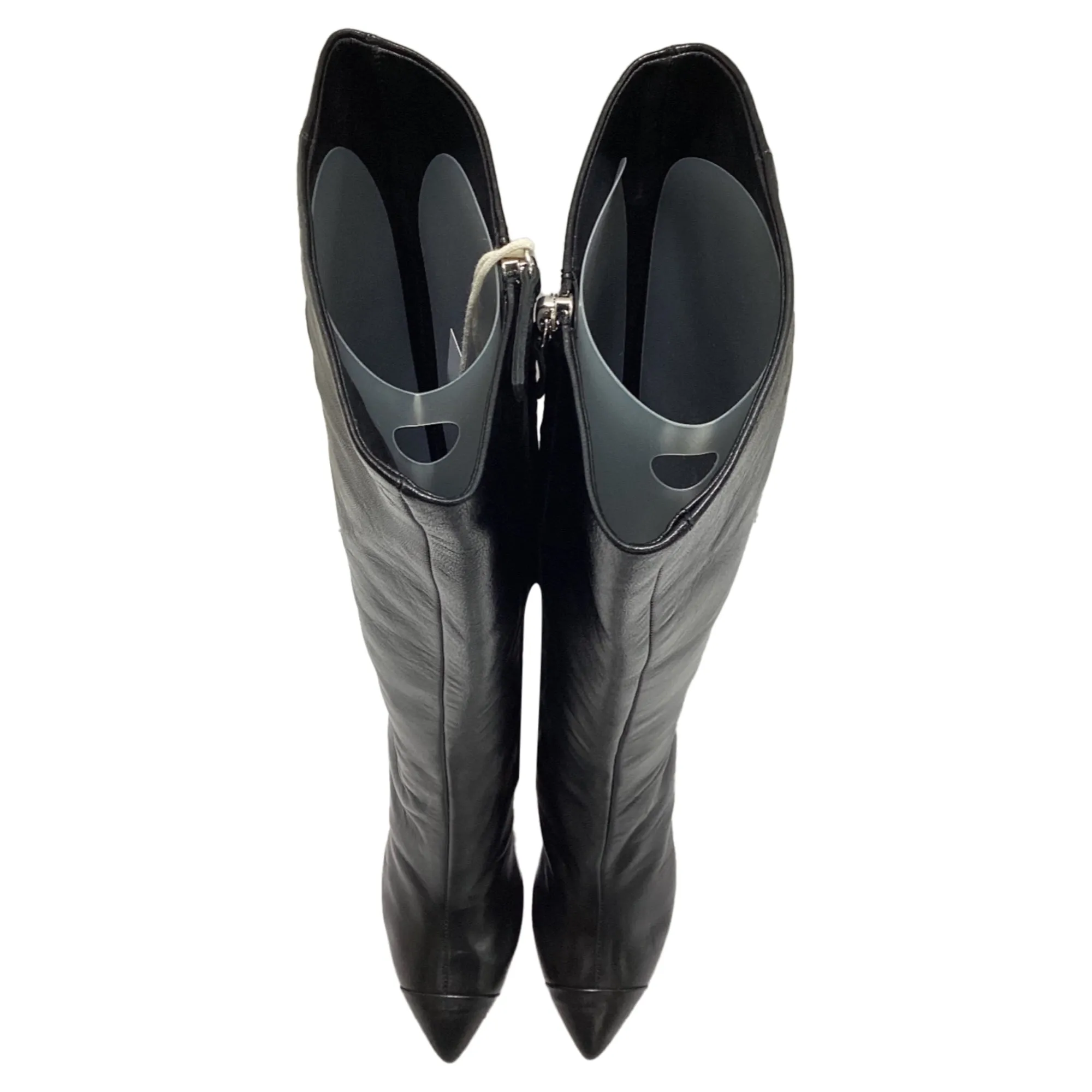 Giuseppe Zanotti Zipped Heeled Knee-High Boots in Black Leather