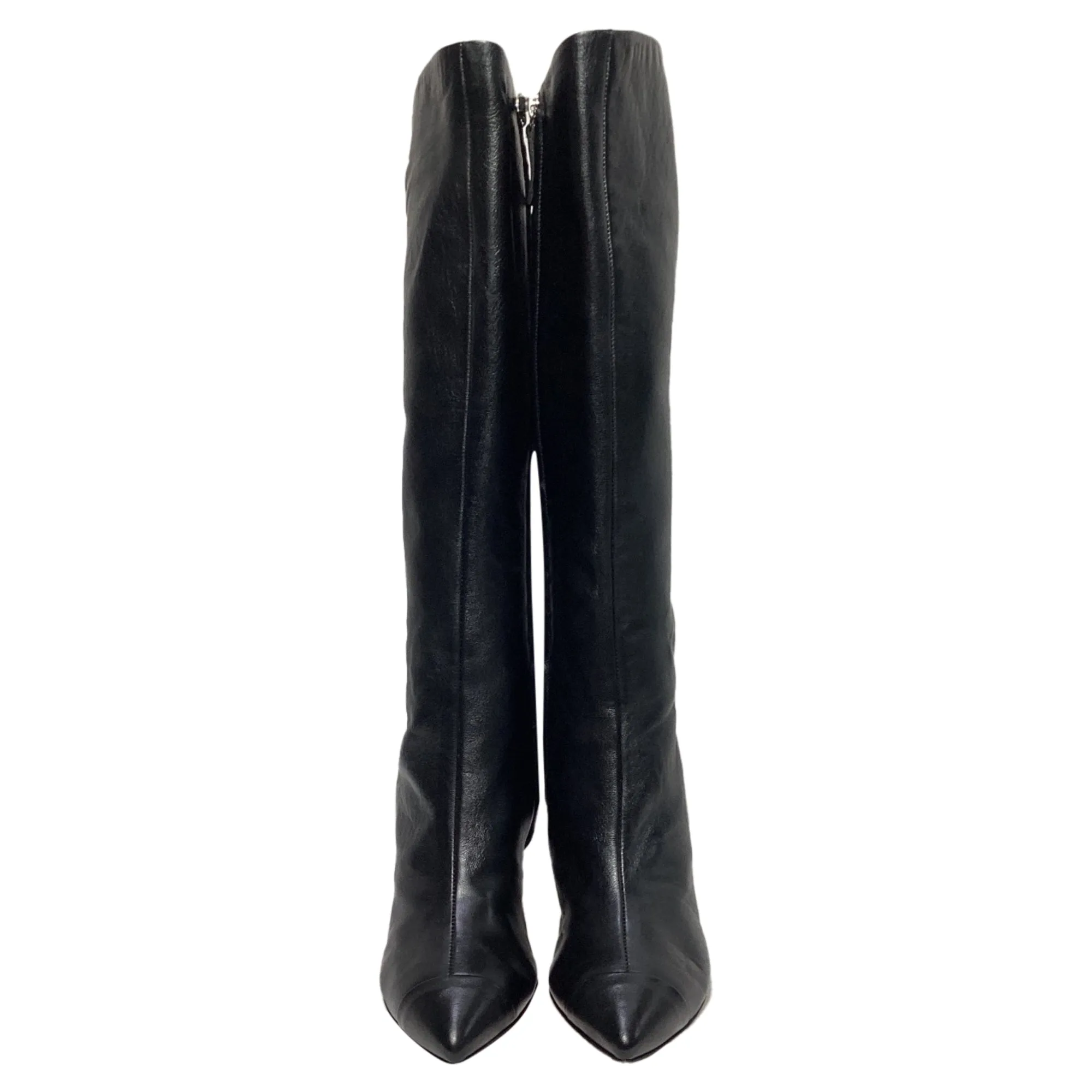 Giuseppe Zanotti Zipped Heeled Knee-High Boots in Black Leather
