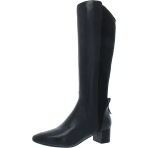 GO TO BLOCK Womens Leather Block Heel Knee-High Boots