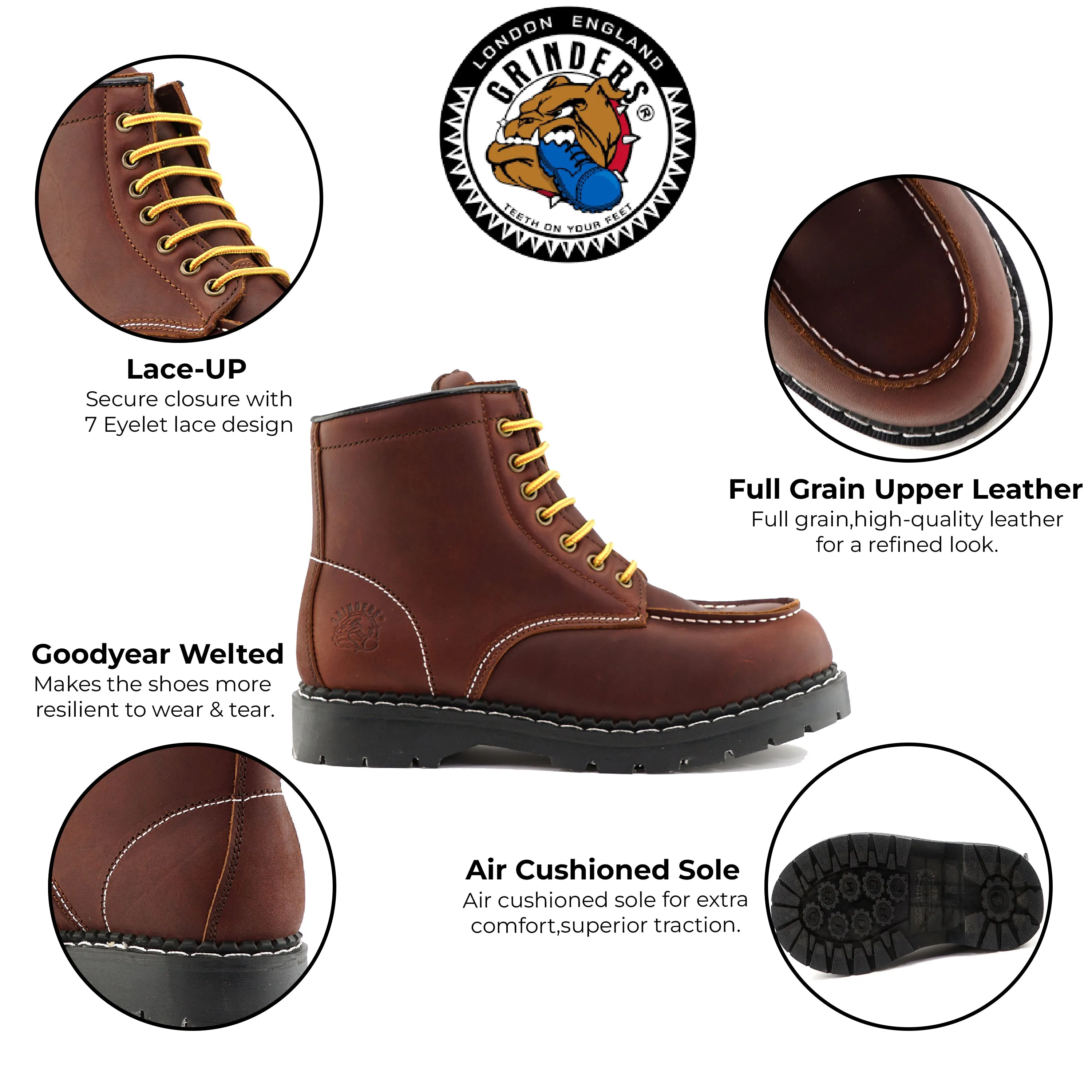 Grinders Unisex Burgundy Leather Western Vintage Indy Boots - Ryan ACS