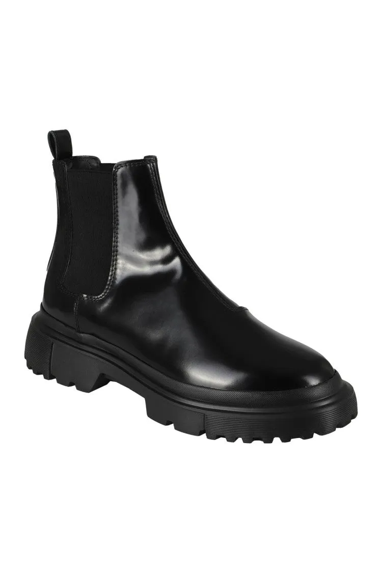 H629 Chelsea Black Glossy Leather Ankle Boot
