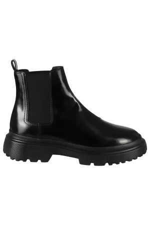 H629 Chelsea Black Glossy Leather Ankle Boot