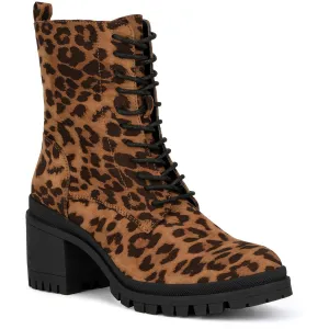 Harlow Womens Microsuede Animal Print Combat & Lace-up Boots