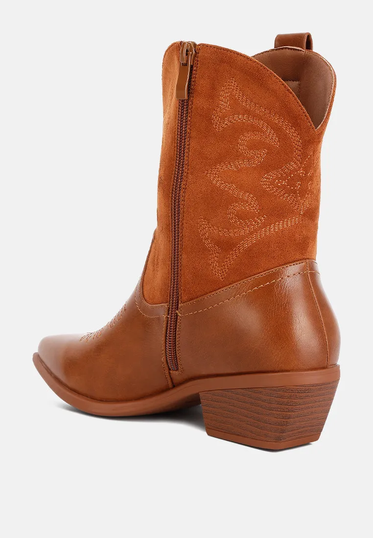 hasting patchwork detail low heel cowboy boots