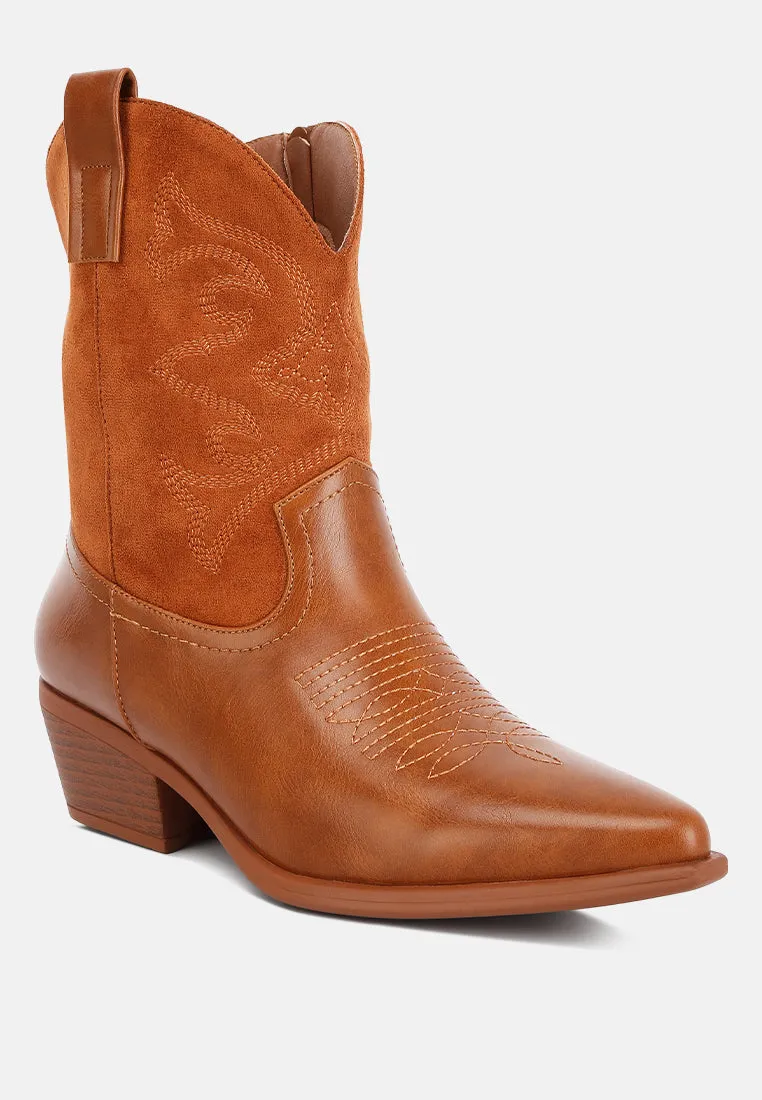 hasting patchwork detail low heel cowboy boots