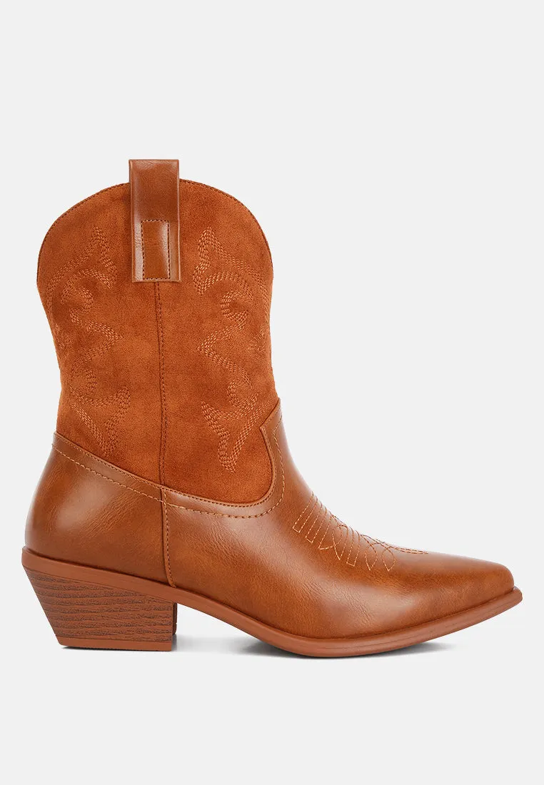 hasting patchwork detail low heel cowboy boots