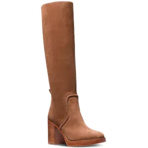 HAYDEN Womens Block Heel Leather Knee-High Boots
