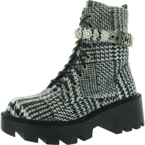 HEATHER Womens Jeweled Manmade Combat & Lace-Up Boots
