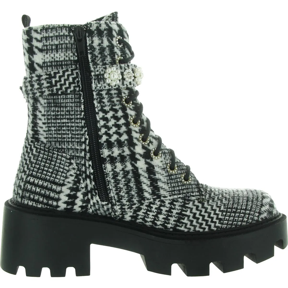 HEATHER Womens Jeweled Manmade Combat & Lace-Up Boots