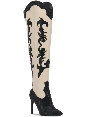 Iresa Womens Faux Leather Rhinestone Cowboy, Western Boots