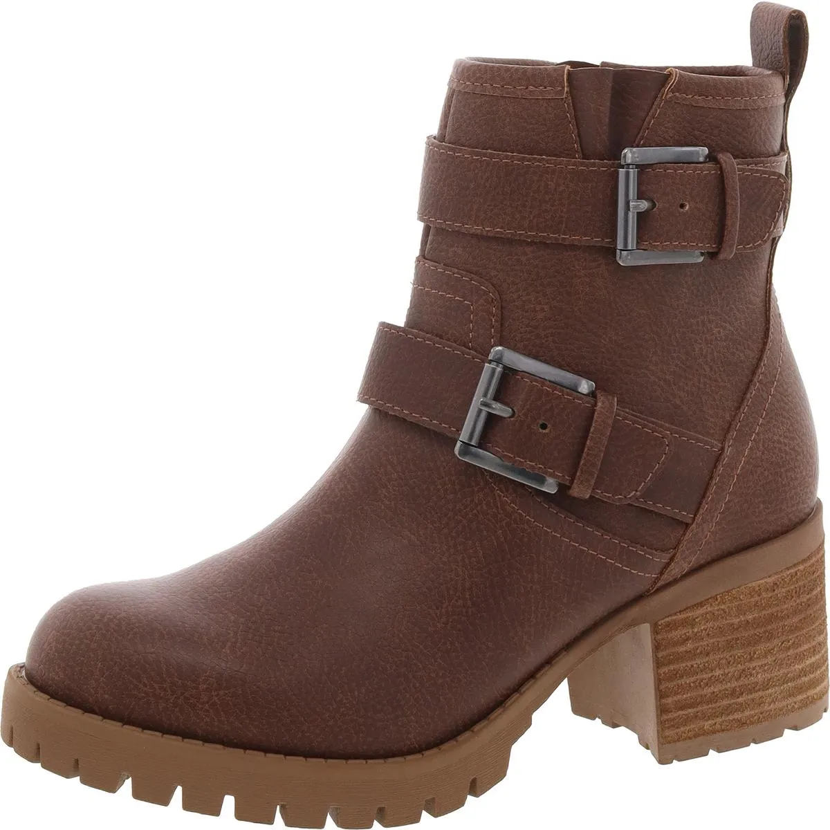 Jessi Womens Faux Leather Block Heel Ankle Boots