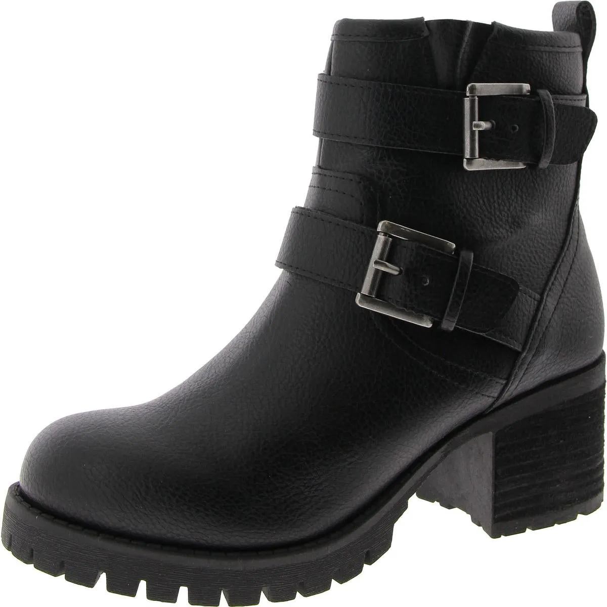 Jessi Womens Faux Leather Block Heel Ankle Boots