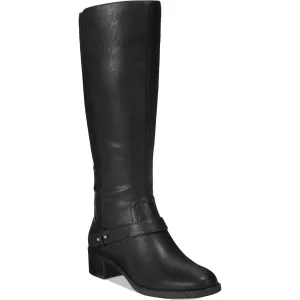 Jewel Womens Faux Leather Stacked Heel Riding Boots