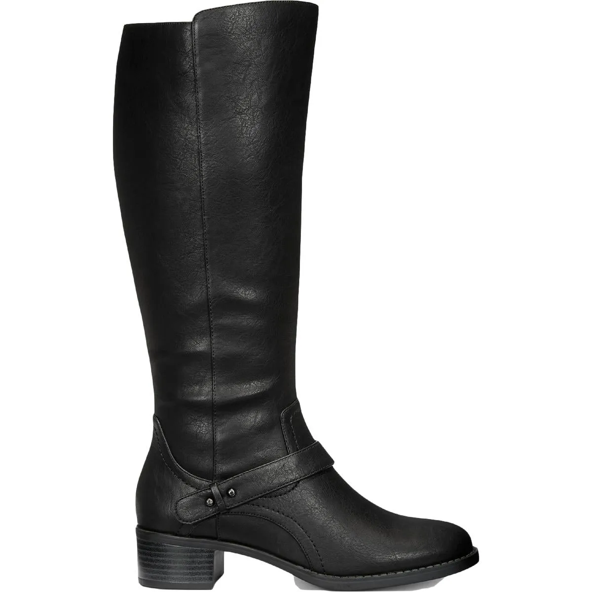 Jewel Womens Faux Leather Stacked Heel Riding Boots