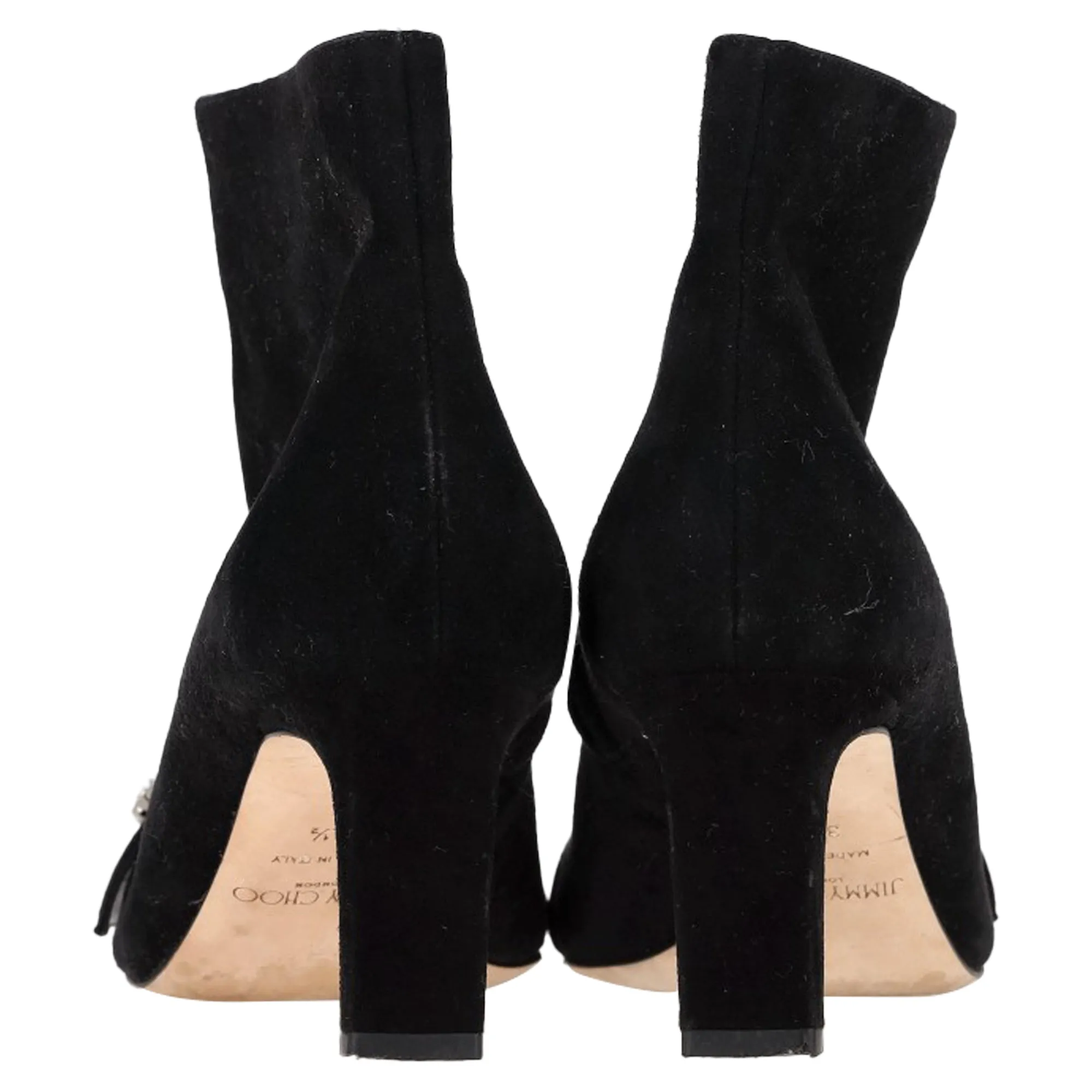 Jimmy Choo Hanover 65 Embellished Pointed Toe Ankle Boots in Black Suede
