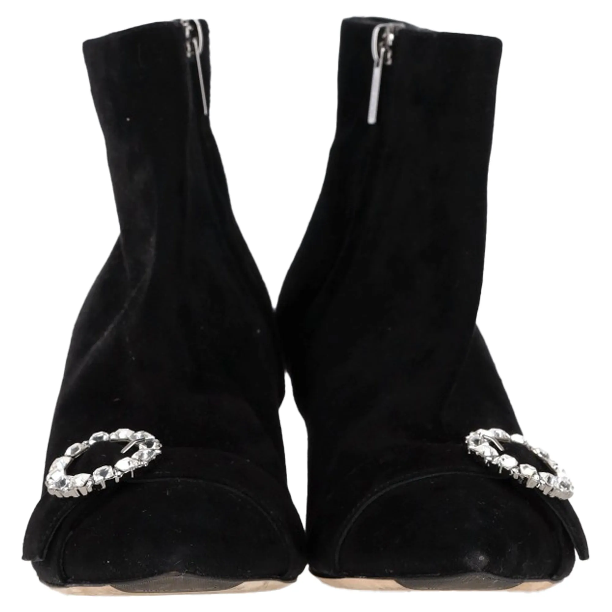 Jimmy Choo Hanover 65 Embellished Pointed Toe Ankle Boots in Black Suede