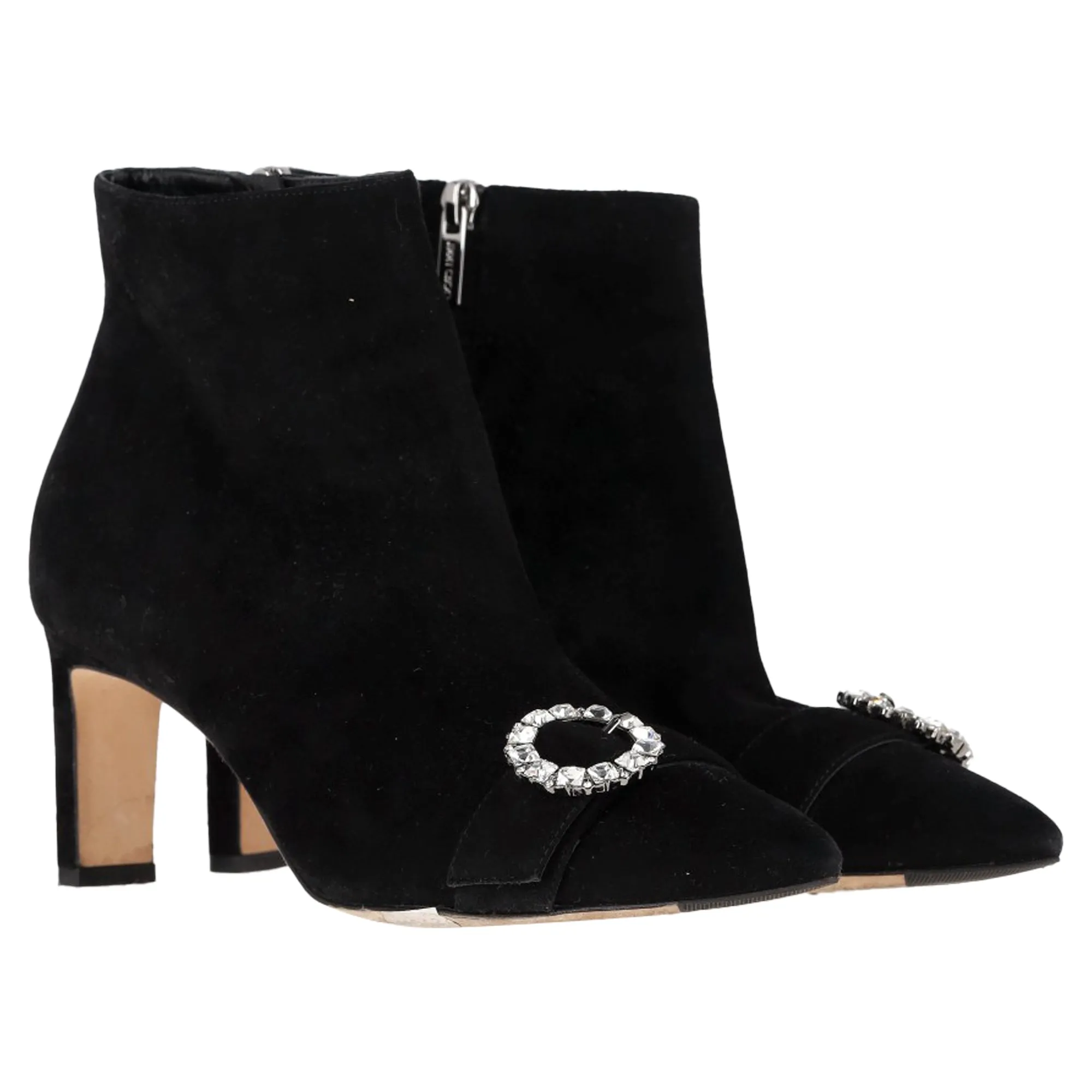 Jimmy Choo Hanover 65 Embellished Pointed Toe Ankle Boots in Black Suede
