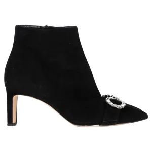 Jimmy Choo Hanover 65 Embellished Pointed Toe Ankle Boots in Black Suede