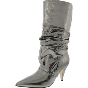 KAILEE Womens Metallic Faux Leather Mid-Calf Boots