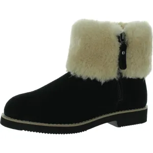 Kalliees Womens Suede Faux Fur Ankle Boots