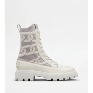 Kate Combat Boots in Fabric and Leather