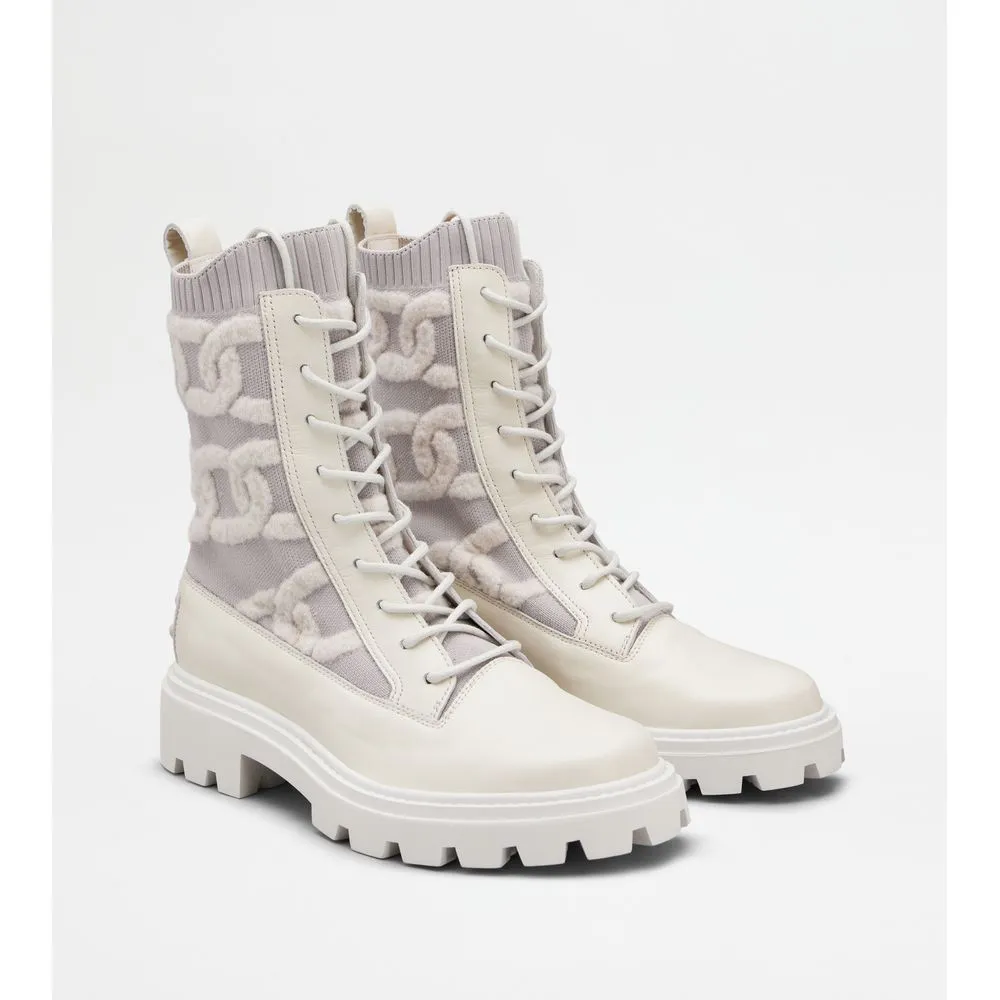 Kate Combat Boots in Fabric and Leather