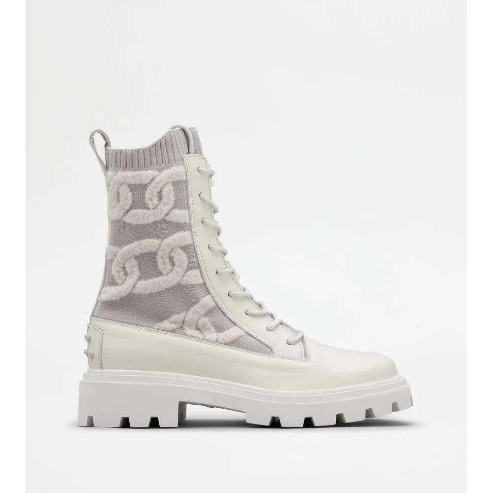 Kate Combat Boots in Fabric and Leather