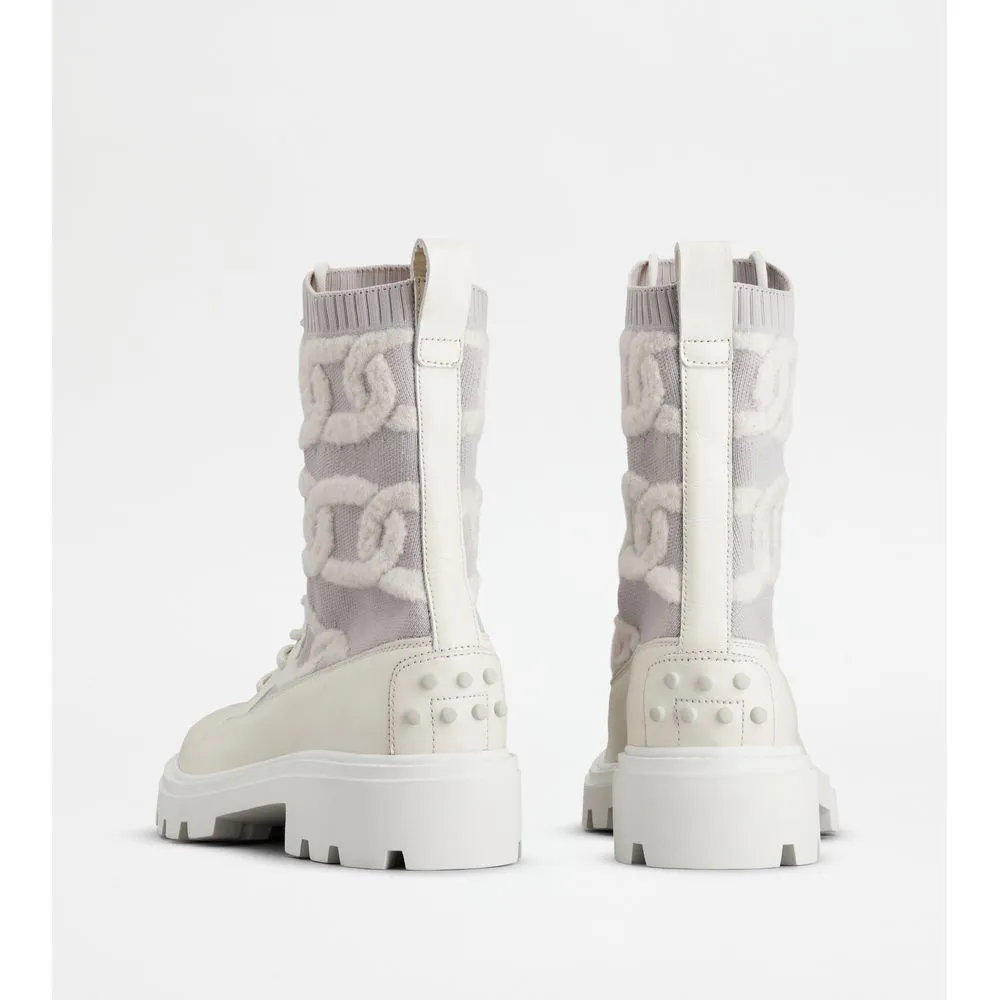 Kate Combat Boots in Fabric and Leather