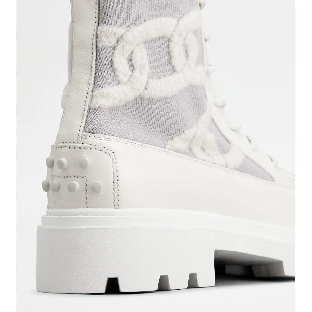 Kate Combat Boots in Fabric and Leather