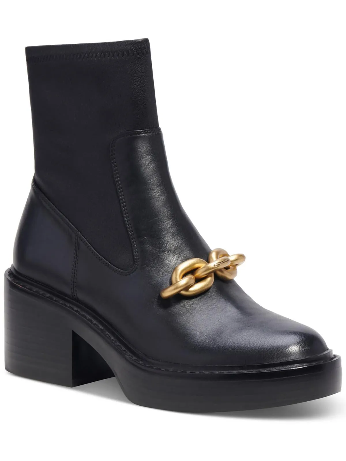 Kenna Womens Leather Block Heel Motorcycle Boots