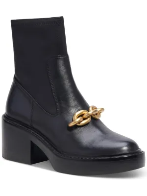 Kenna Womens Leather Block Heel Motorcycle Boots