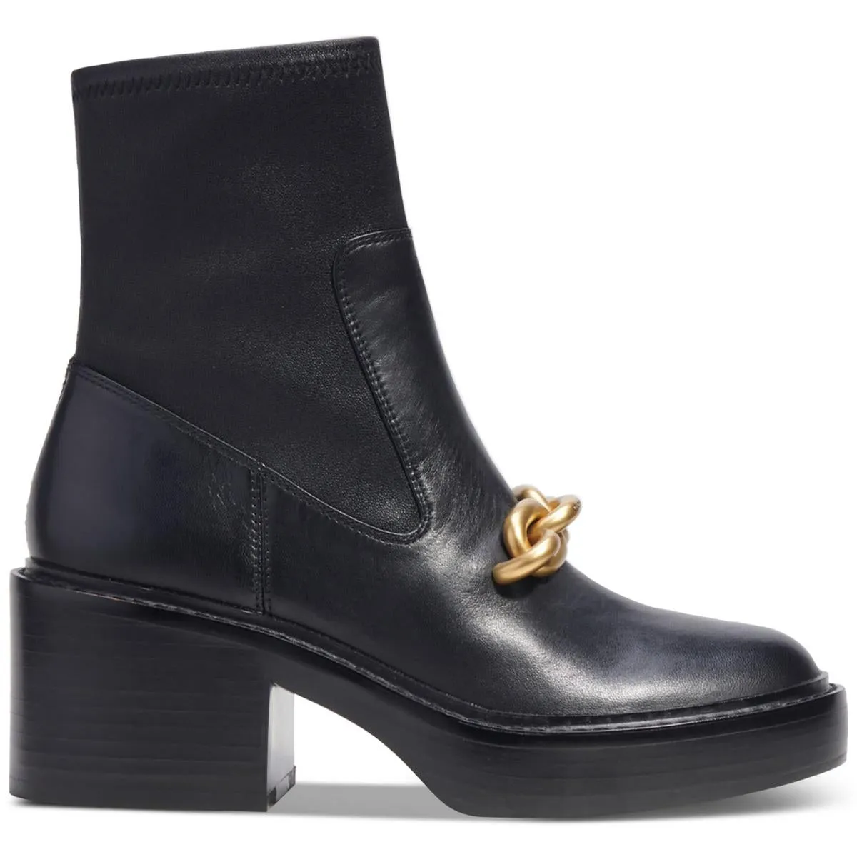 Kenna Womens Leather Block Heel Motorcycle Boots