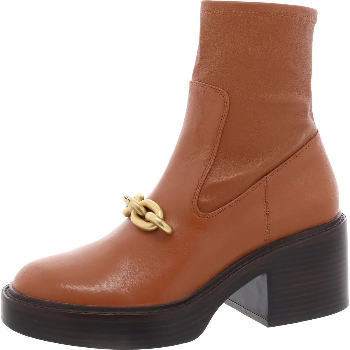 Kenna Womens Leather Block Heel Motorcycle Boots