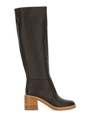 Knee-High Leather Boots With Side Zipper