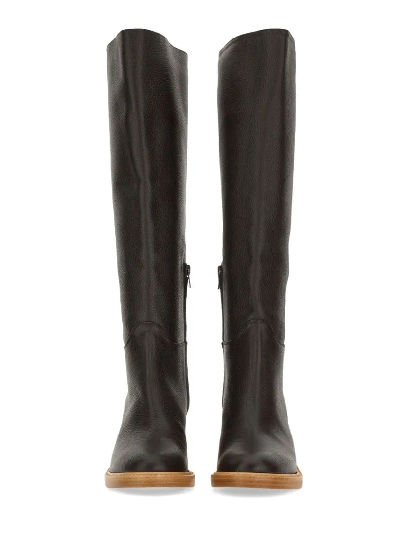 Knee-High Leather Boots With Side Zipper